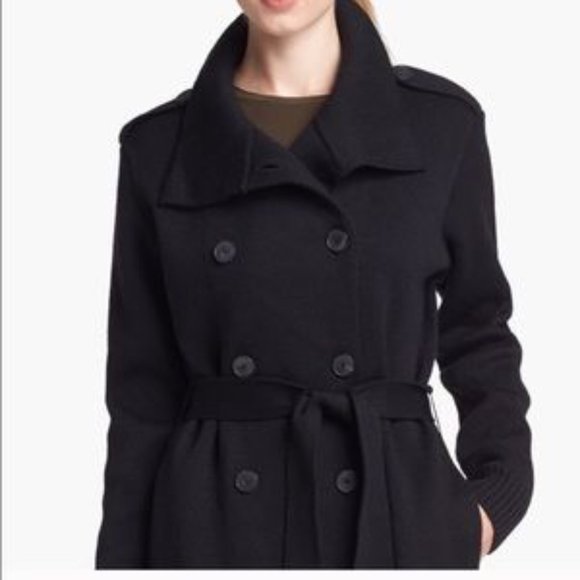 Vince Milano Knit Trench Coat Double Breasted Wool Blend Sweater Black M - Picture 5 of 7